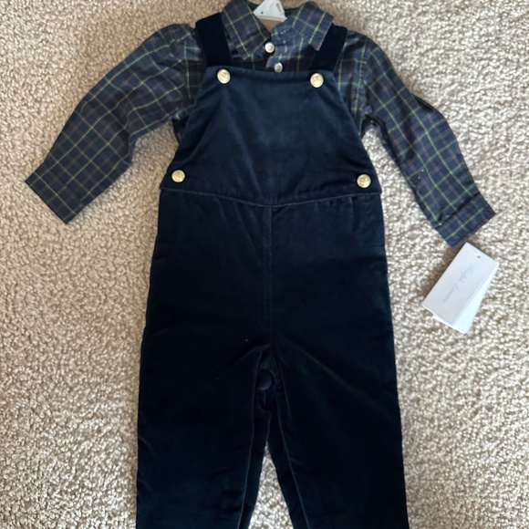 Polo Ralph Lauren Baby Boy's 2-Piece Shirt Bodysuit & Velvet Overalls Set